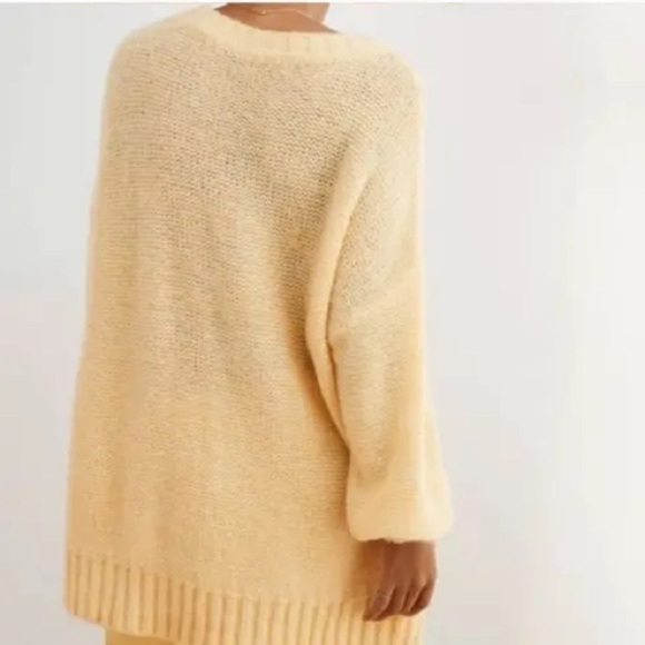 Aerie Wmn M Yellow Wool Blend Crew Neck Happy Place Oversized Cable Knit Sweater - Picture 2 of 11